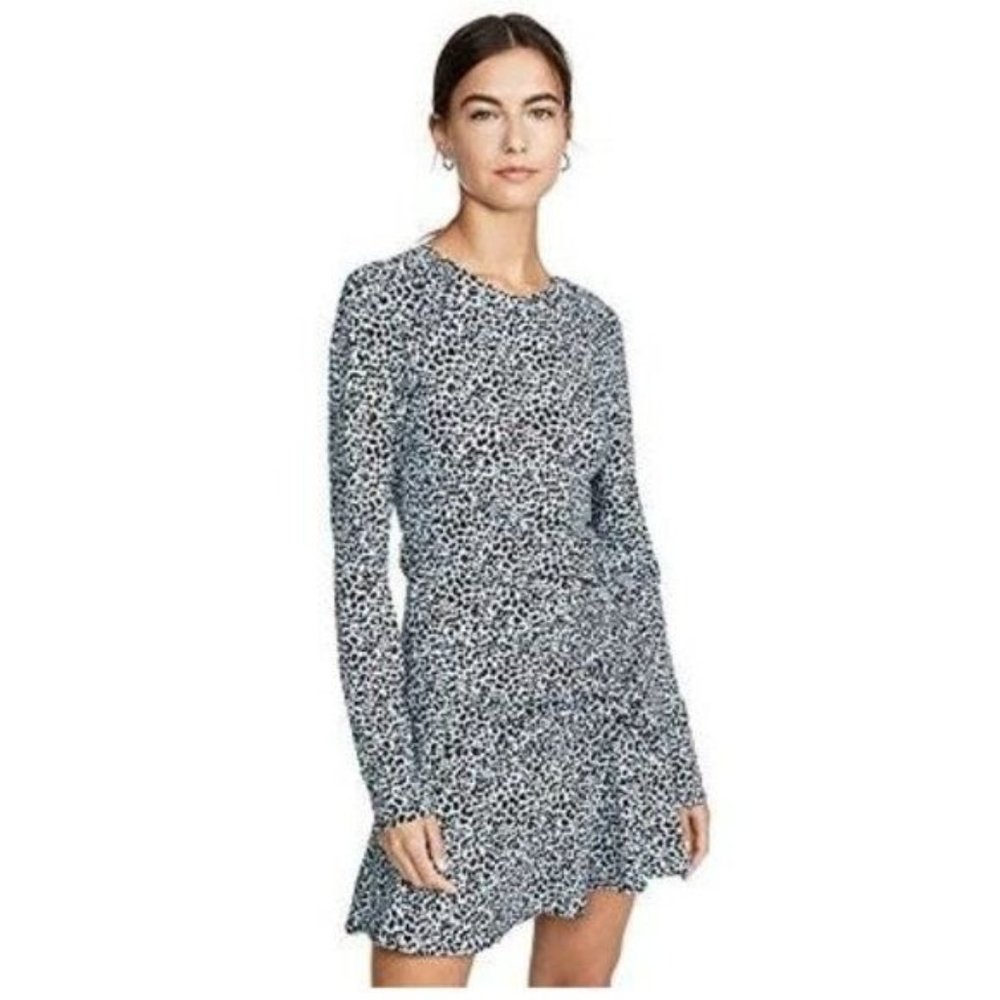 Parker Rhea Printed Long-Sleeve Ruched Flounce Dress - L